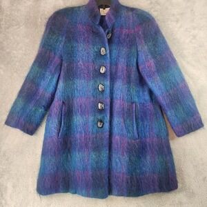 Petite Sophisticate Jacket Womens Medium Mohair Plaid Multicolor Button Up Coat